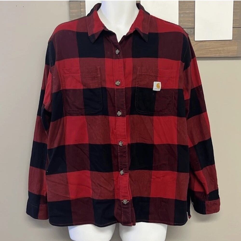 Carhartt Womens Outdoor Loose Fit Flannel Shirt Sz XXL Red Black Plaid NWT